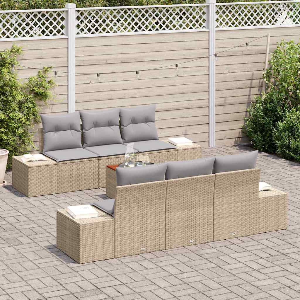 Havesofa Sæt 7 stk. Beige og lys grå polyrattan