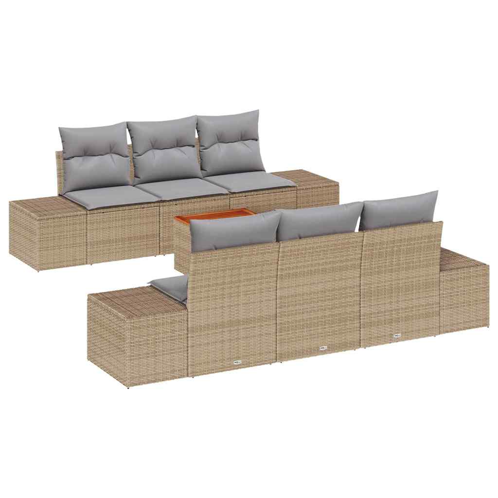 Havesofa Sæt 7 stk. Beige og lys grå polyrattan