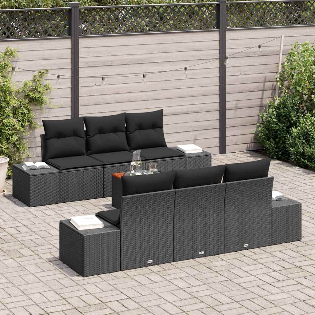Havesofa Sæt 7 stk. Sort polyrattan
