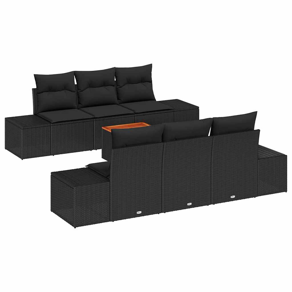 Havesofa Sæt 7 stk. Sort polyrattan