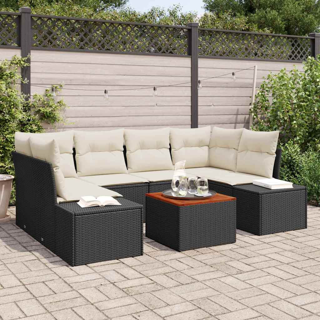 Havesofa Sæt 7 stk. Sort og Cream polyrattan