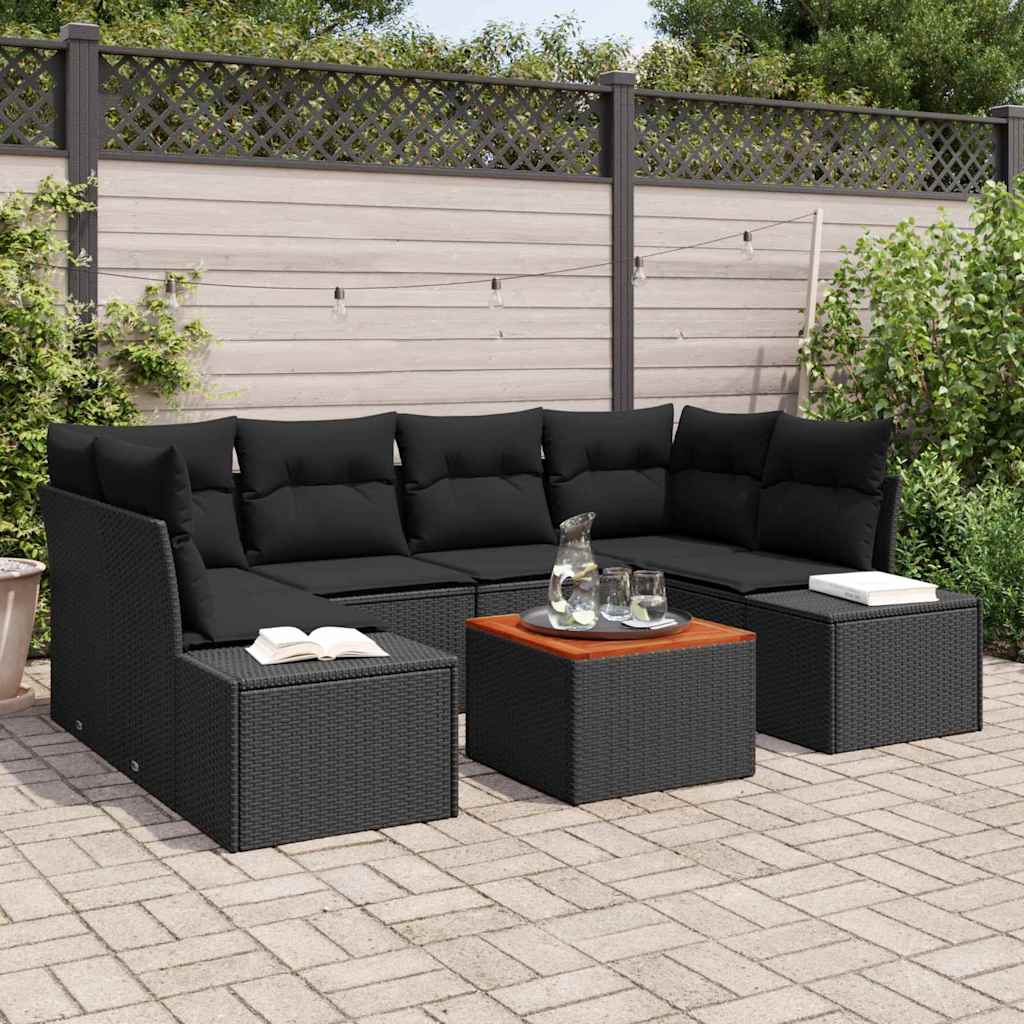 Havesofa Sæt 7 stk. Sort polyrattan