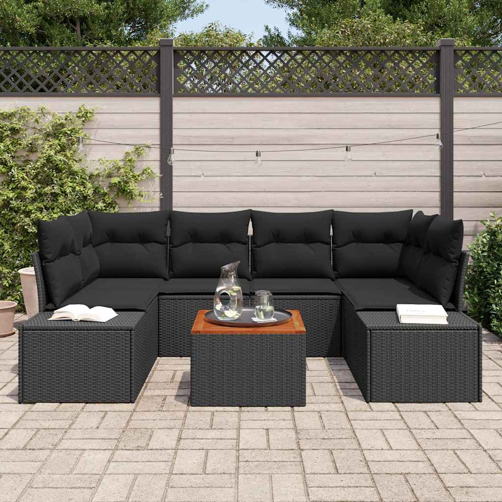 Havesofa Sæt 7 stk. Sort polyrattan