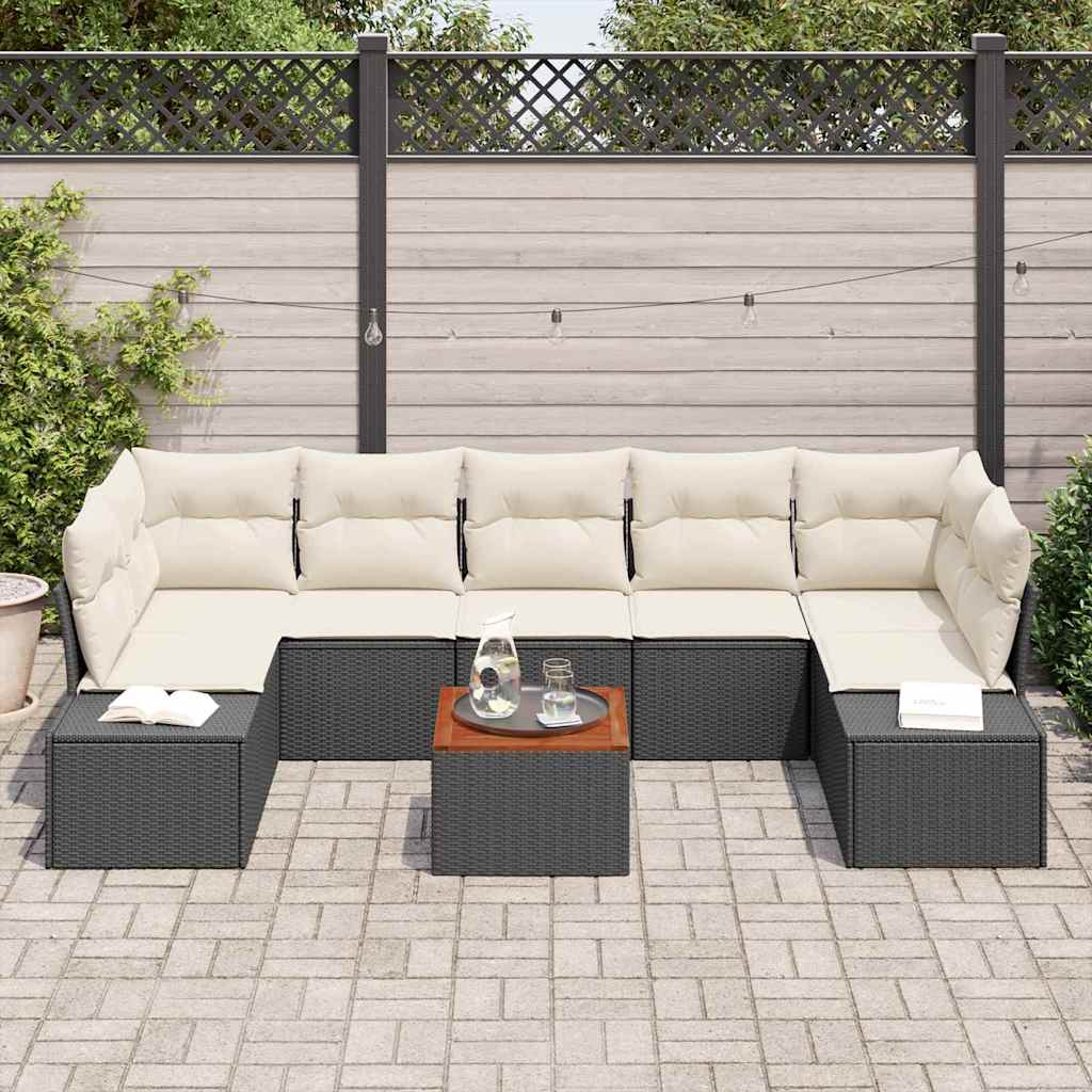 Havesofa Sæt 8 stk. Sort og Cream polyrattan