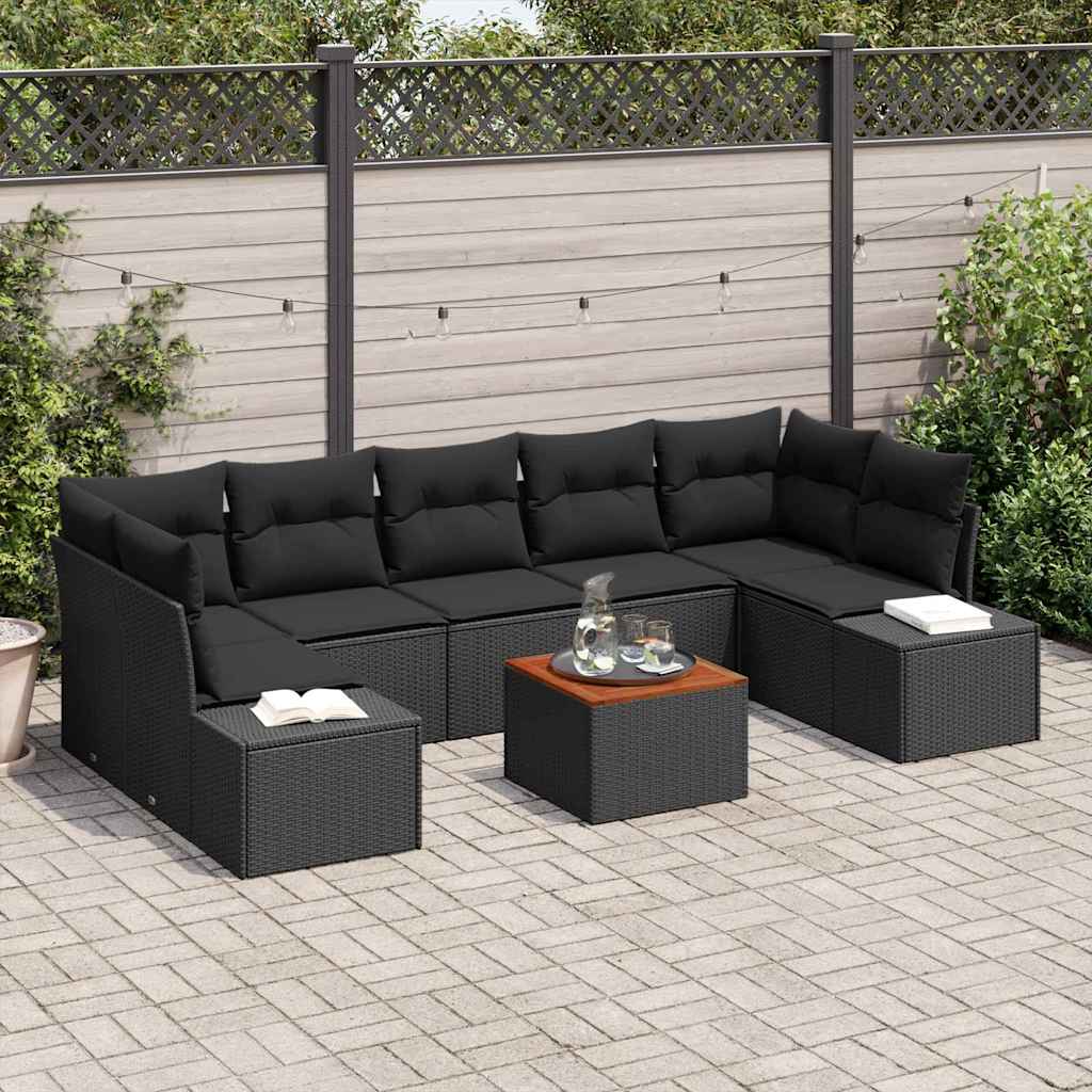Havesofa Sæt 8 stk. Sort polyrattan