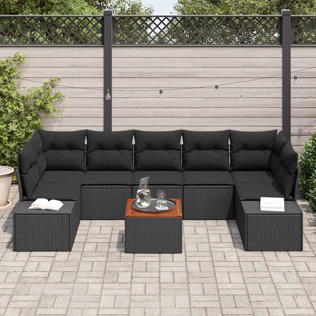 Havesofa Sæt 8 stk. Sort polyrattan