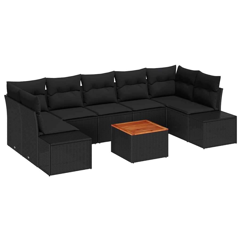 Havesofa Sæt 8 stk. Sort polyrattan