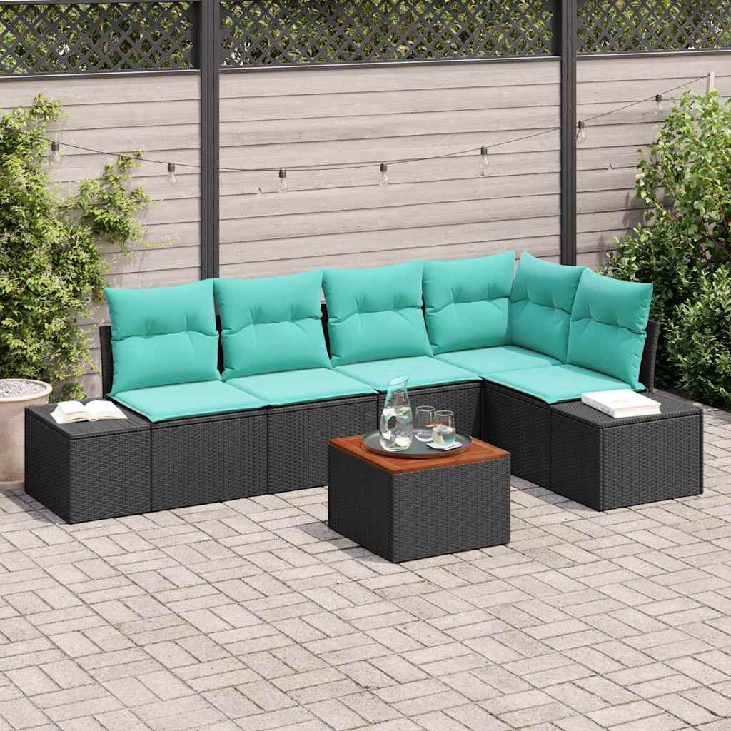 Havesofa Sæt 6 stk. Sort og turkis polyrattan