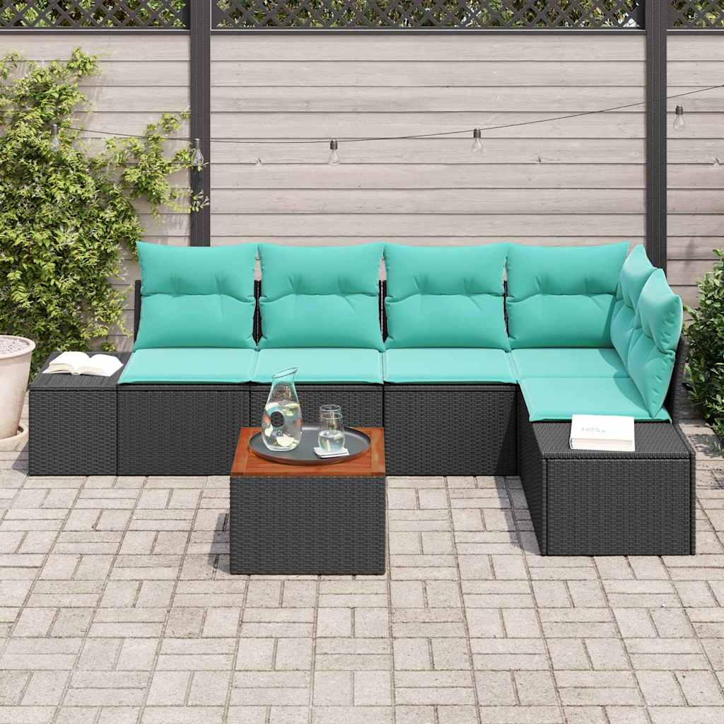 Havesofa Sæt 6 stk. Sort og turkis polyrattan