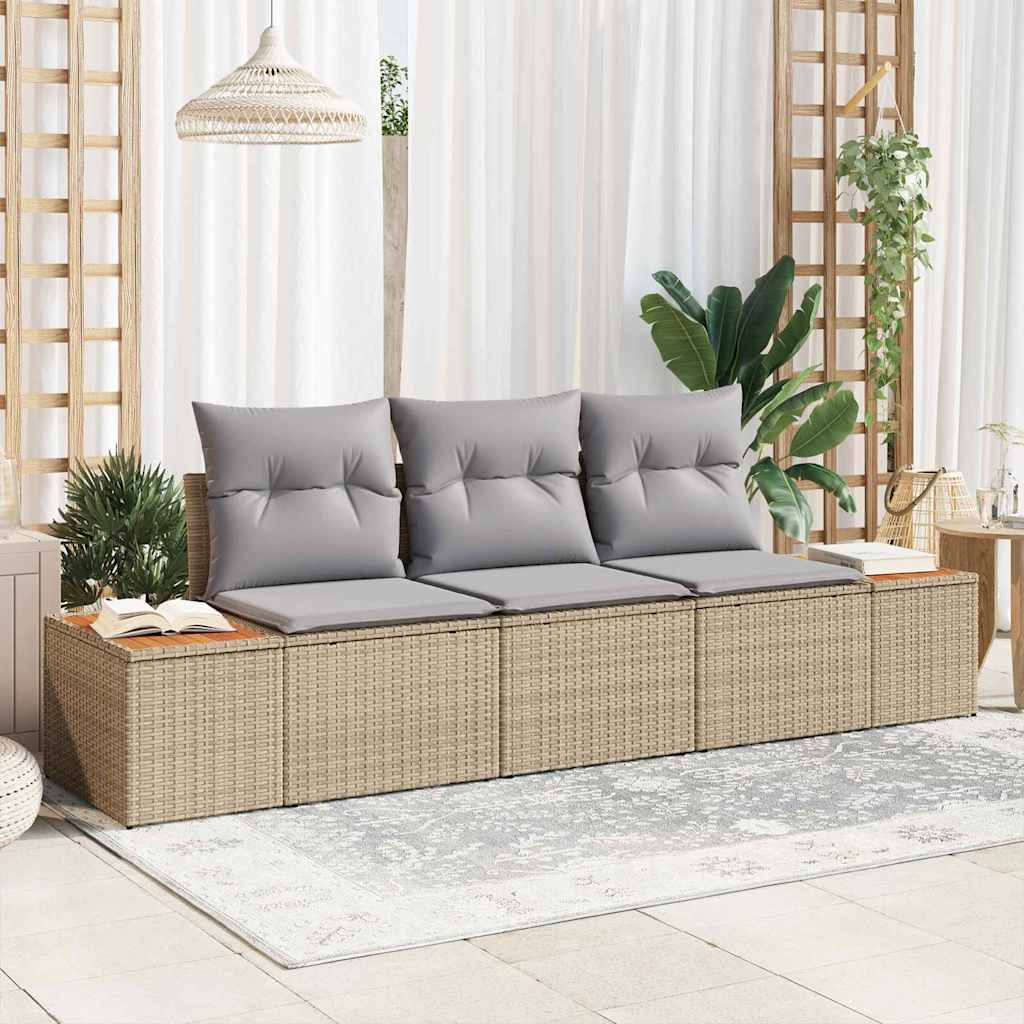 Havesofa Sæt 3 stk. 3-Antal sæder beige og lysegrå Poly rattan