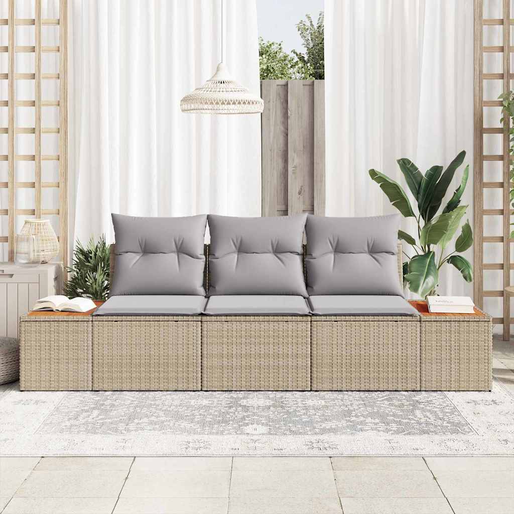 Havesofa Sæt 3 stk. 3-Antal sæder beige og lysegrå Poly rattan