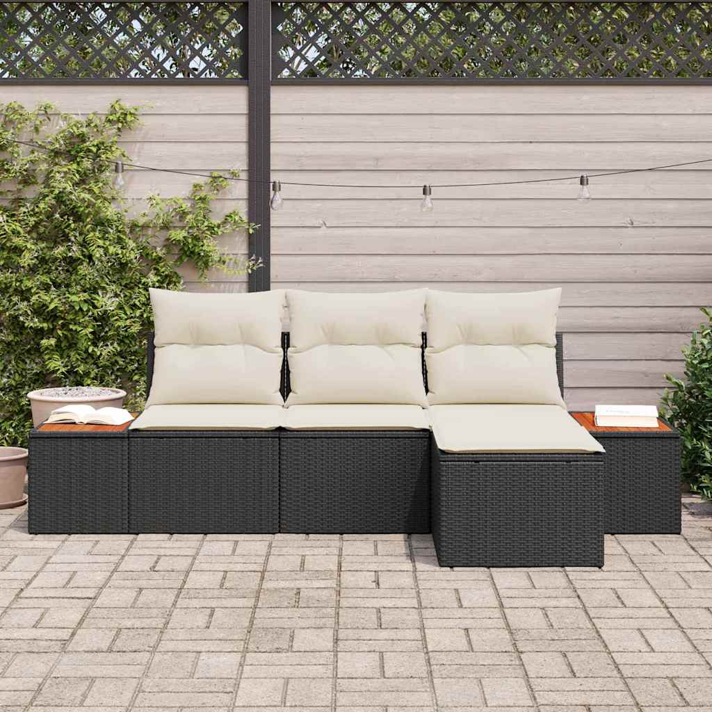 Havesofa Sæt 4 stk. Sort og Cream Poly Rattan