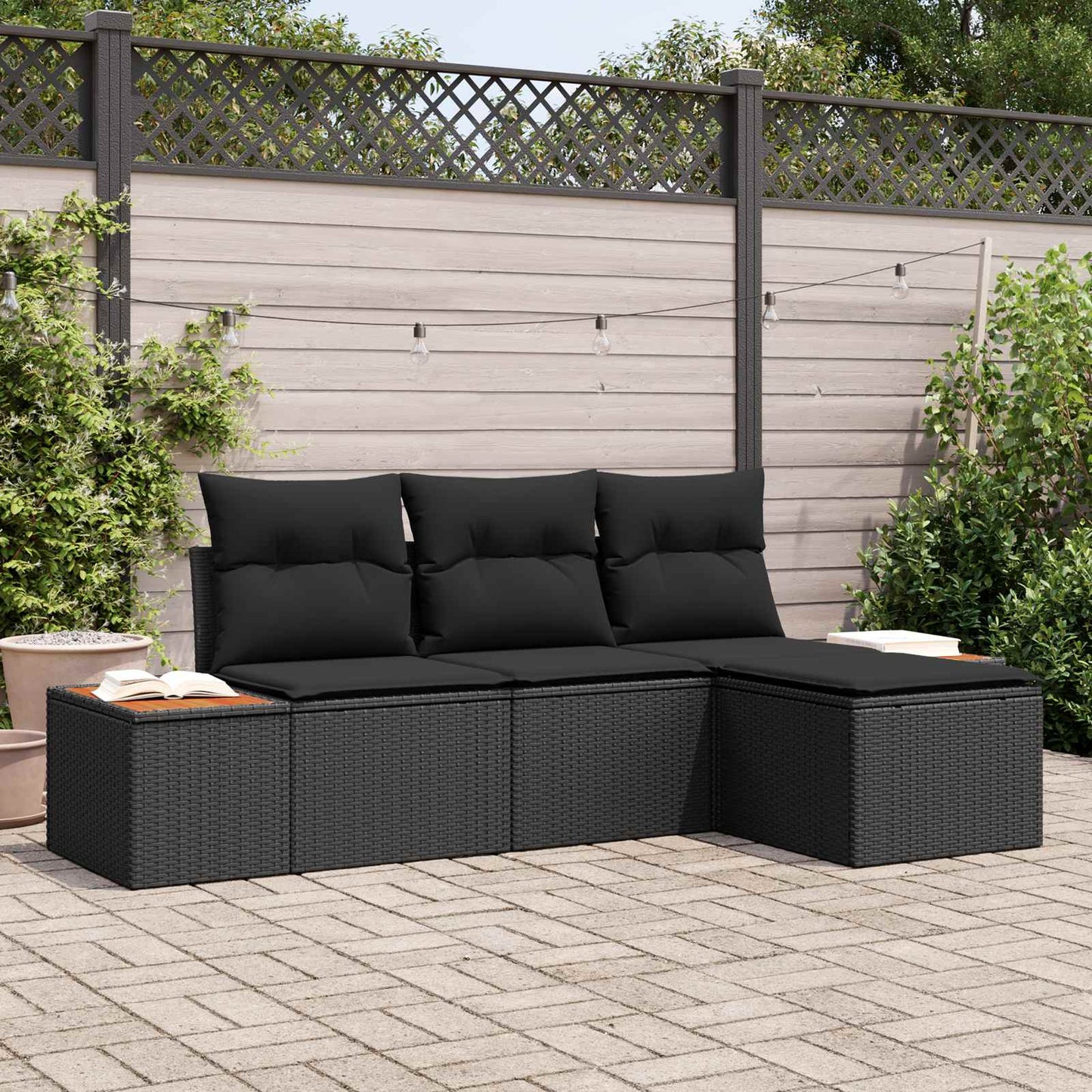 Havesofa Sæt 4 stk. Sort Poly Rattan