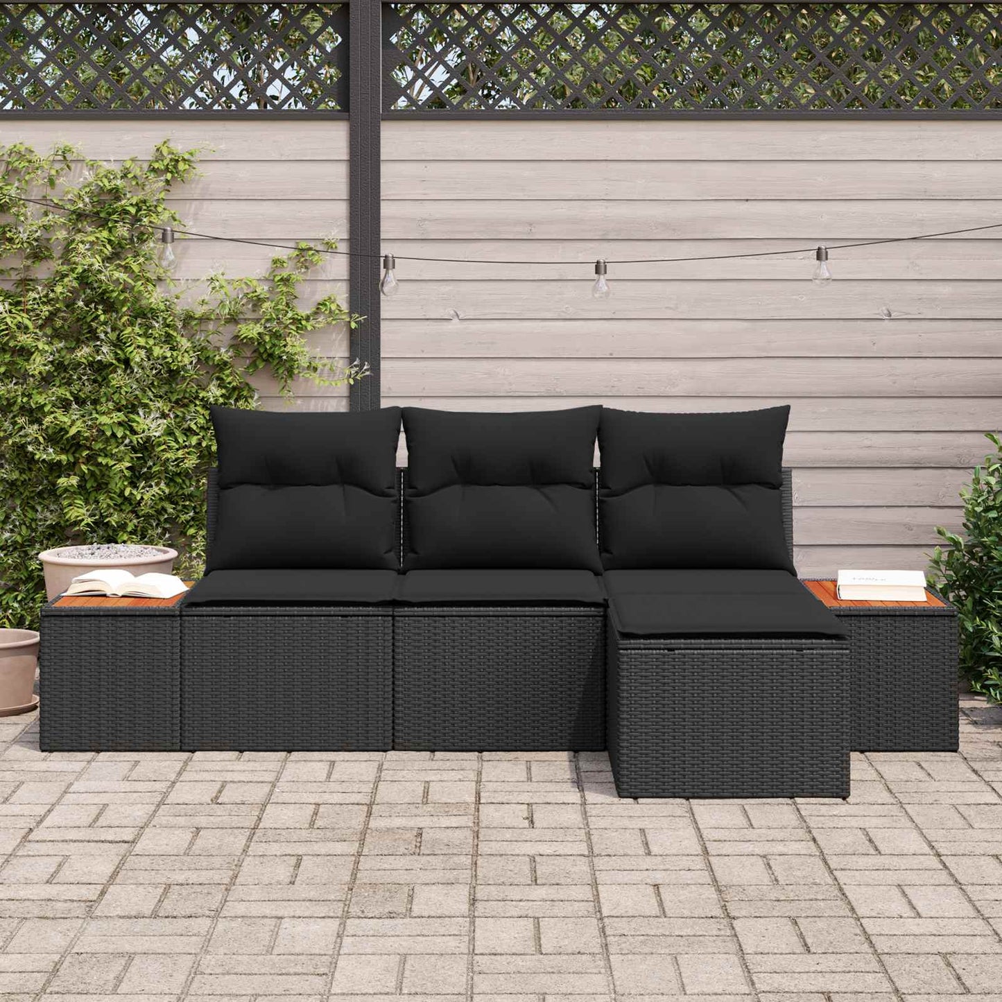 Havesofa Sæt 4 stk. Sort Poly Rattan
