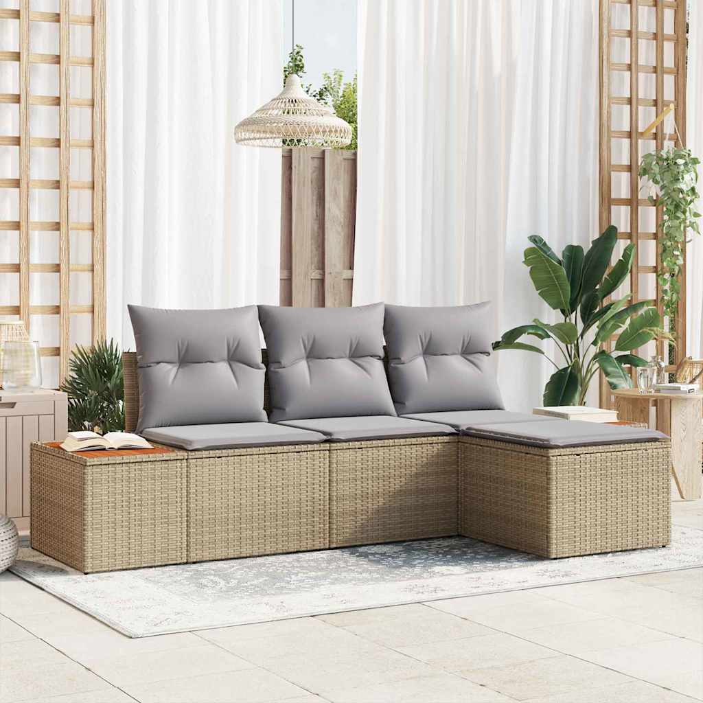 Havesofa Sæt 4 stk. Beige og lys grå Poly Rattan