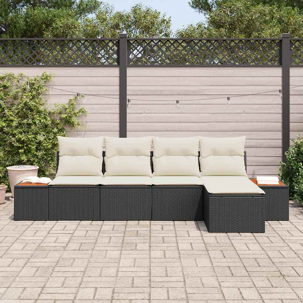 Havesofa Sæt 6 stk. 5-Antal sæder Sort og Cream Polyrattan