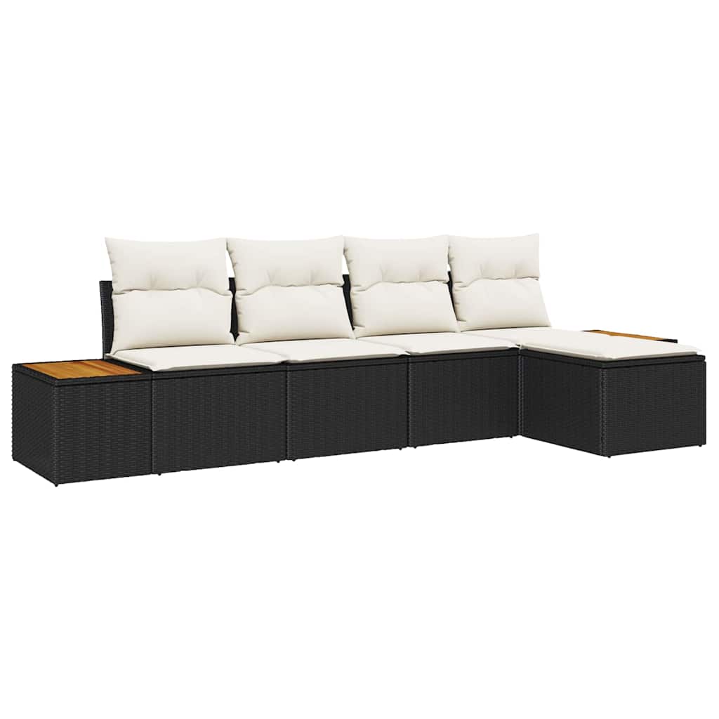 Havesofa Sæt 6 stk. 5-Antal sæder Sort og Cream Polyrattan