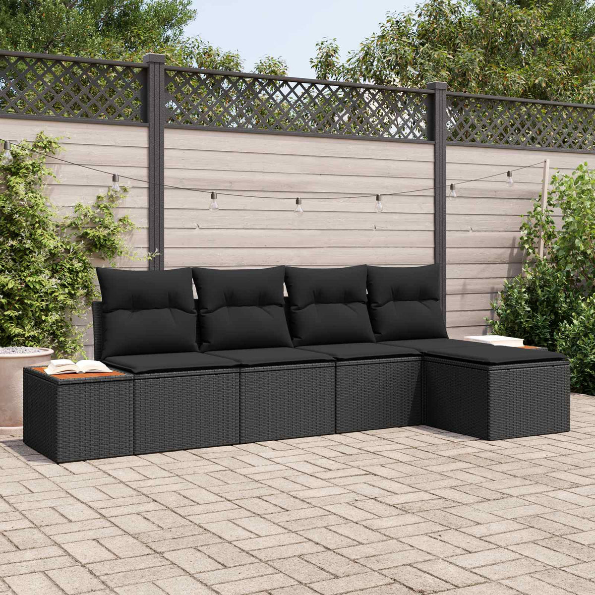 Havesofa Sæt 6 stk. 5-Antal sæder Sort Polyrattan