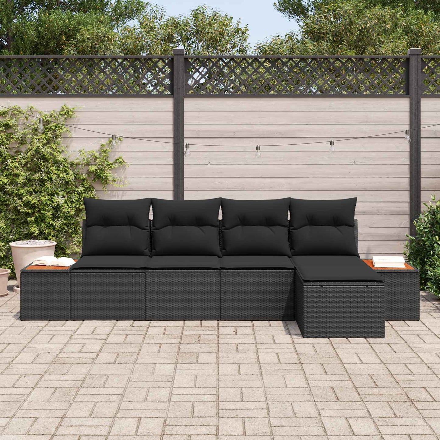 Havesofa Sæt 6 stk. 5-Antal sæder Sort Polyrattan