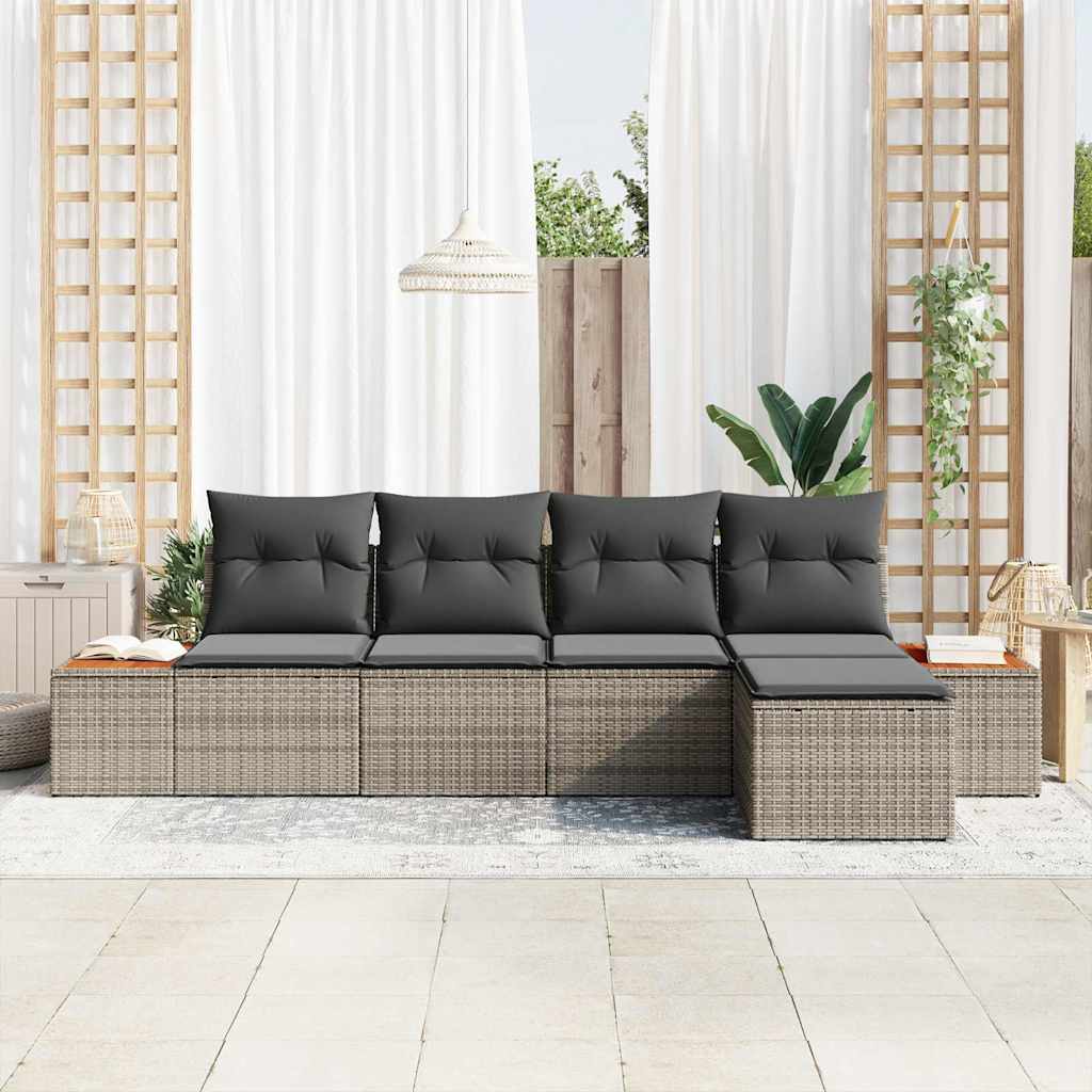 Havesofa Sæt 6 stk. 5-Antal sæder Grå Polyrattan