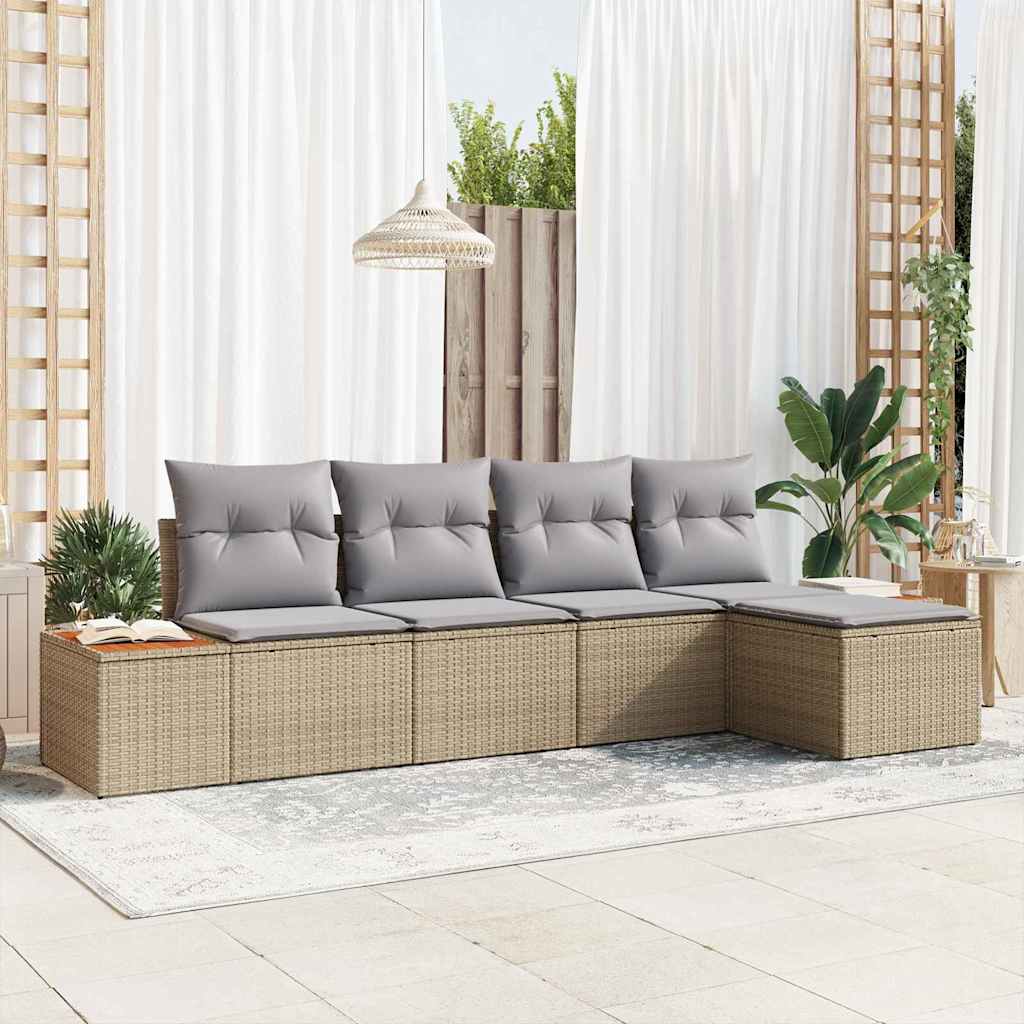 Havesofa Sæt 6 stk. 5-Antal sæder Beige og lys grå Polyrattan