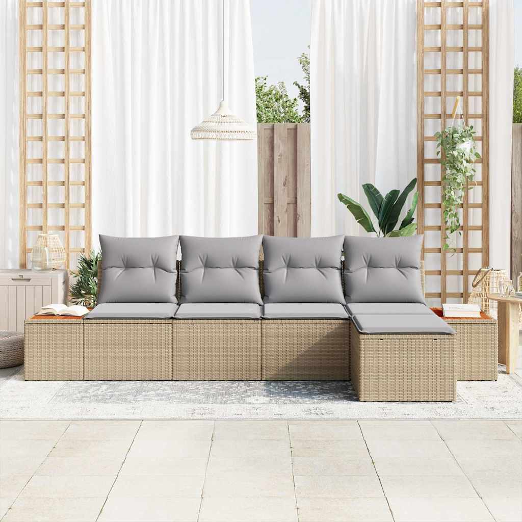 Havesofa Sæt 6 stk. 5-Antal sæder Beige og lys grå Polyrattan