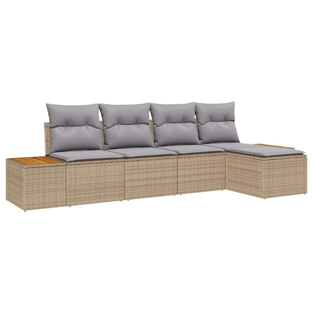 Havesofa Sæt 6 stk. 5-Antal sæder Beige og lys grå Polyrattan