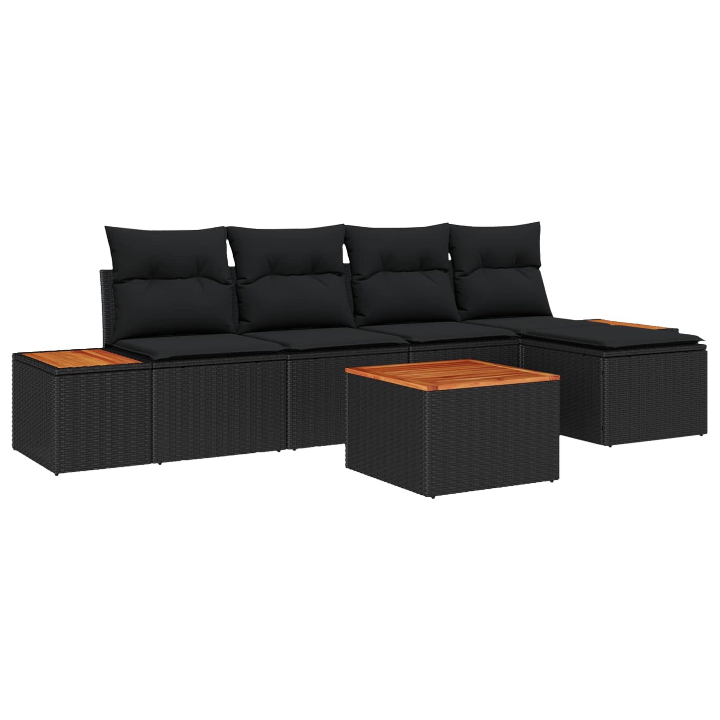 Havesofa Sæt 6 stk. 5-Antal sæder Sort Polyrattan