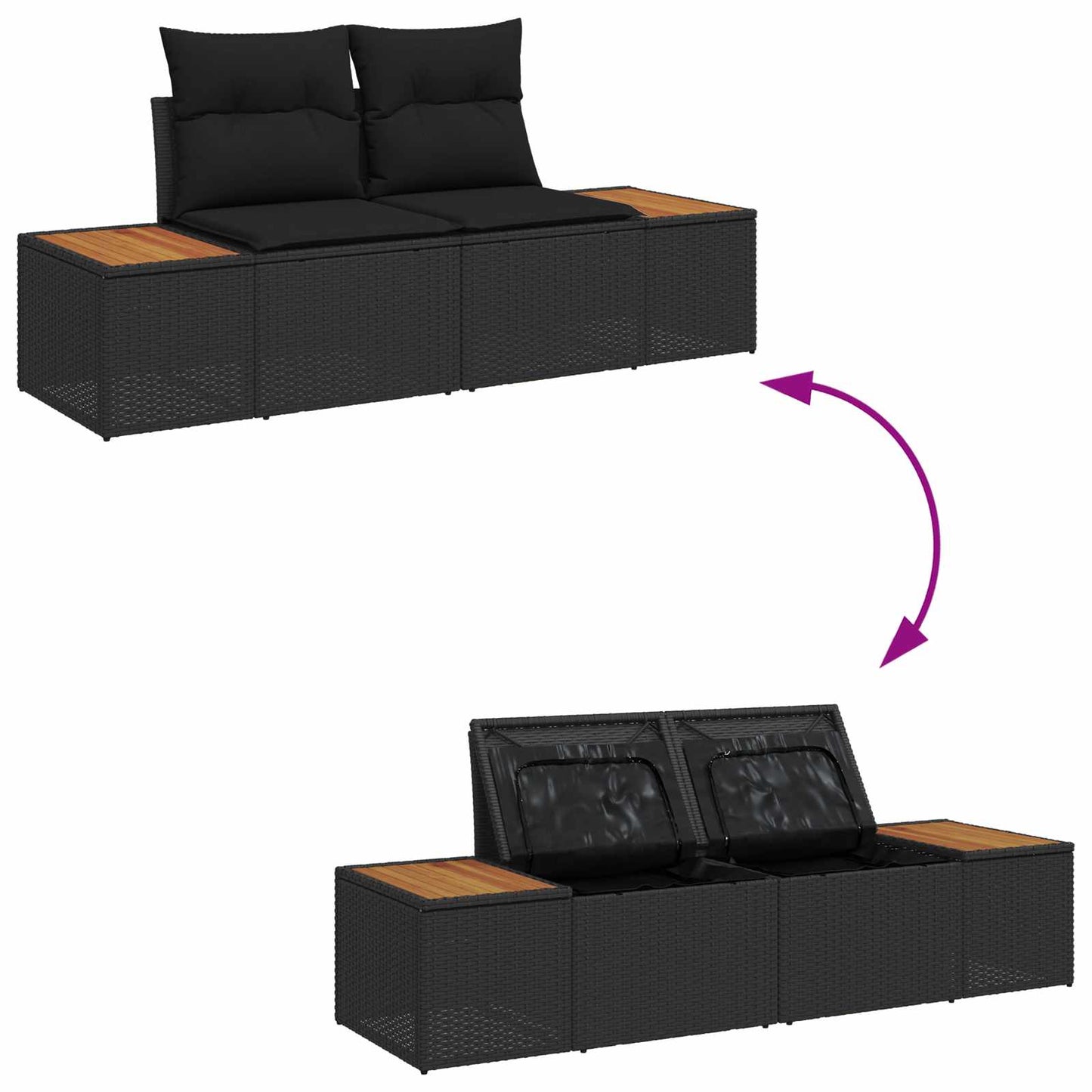Havesofa Sæt 6 stk. 5-Antal sæder Sort Polyrattan
