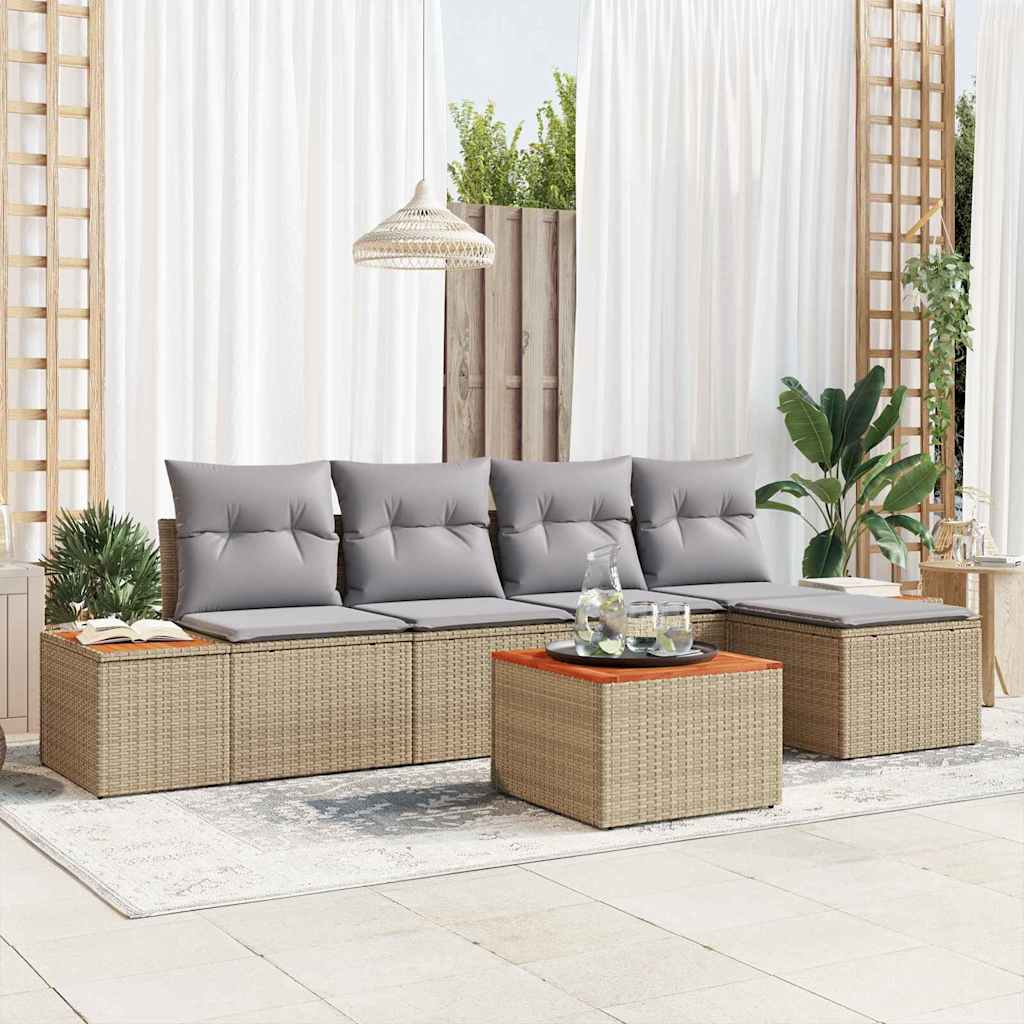 Havesofa Sæt 6 stk. 5-Antal sæder Beige og lys grå Polyrattan