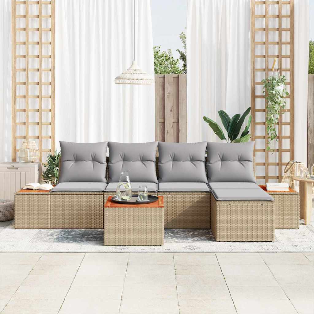 Havesofa Sæt 6 stk. 5-Antal sæder Beige og lys grå Polyrattan