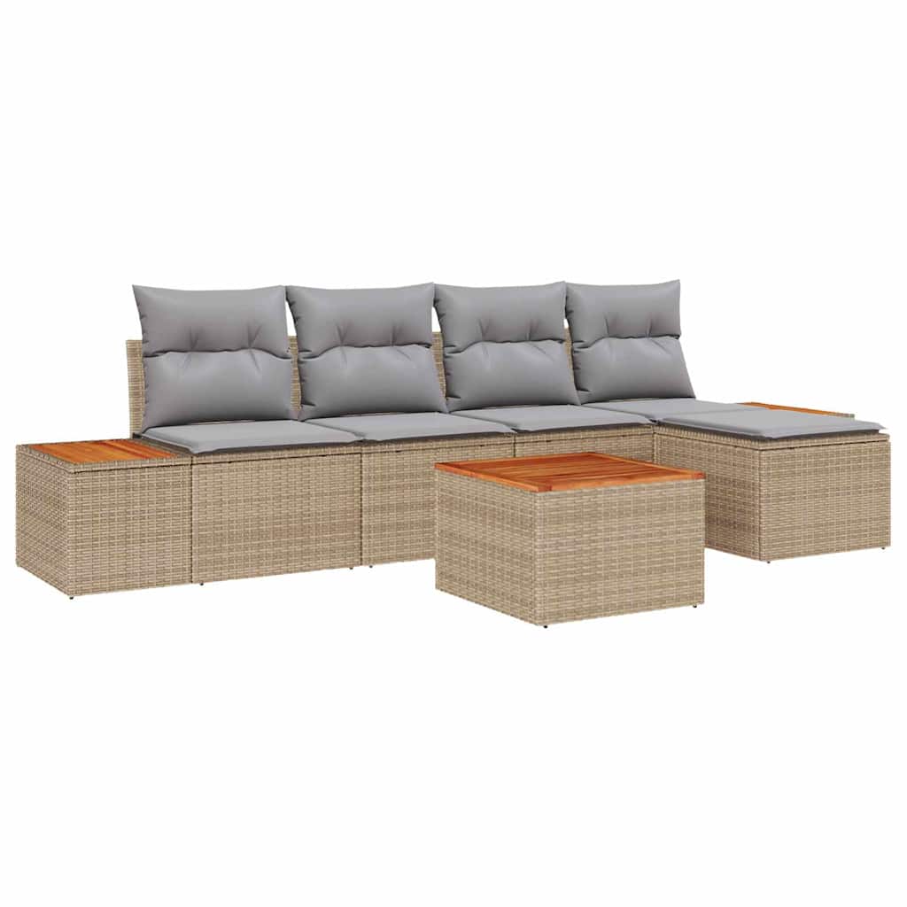 Havesofa Sæt 6 stk. 5-Antal sæder Beige og lys grå Polyrattan