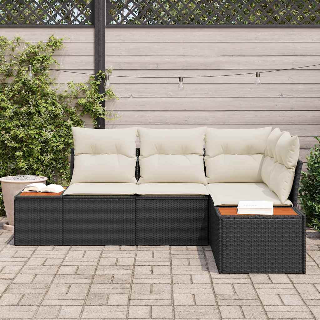 Havesofa Sæt 4 stk. 4-Antal sæder Sort og Cream Polyrattan