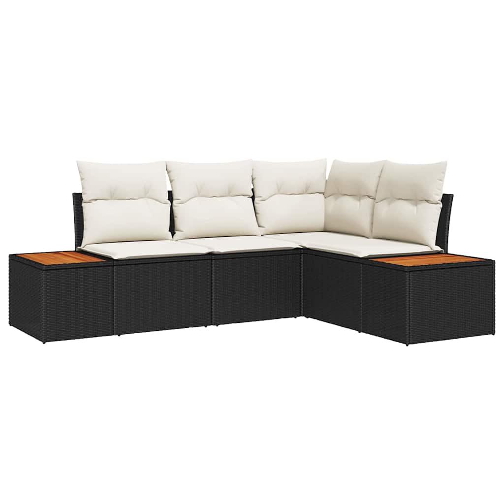 Havesofa Sæt 4 stk. 4-Antal sæder Sort og Cream Polyrattan