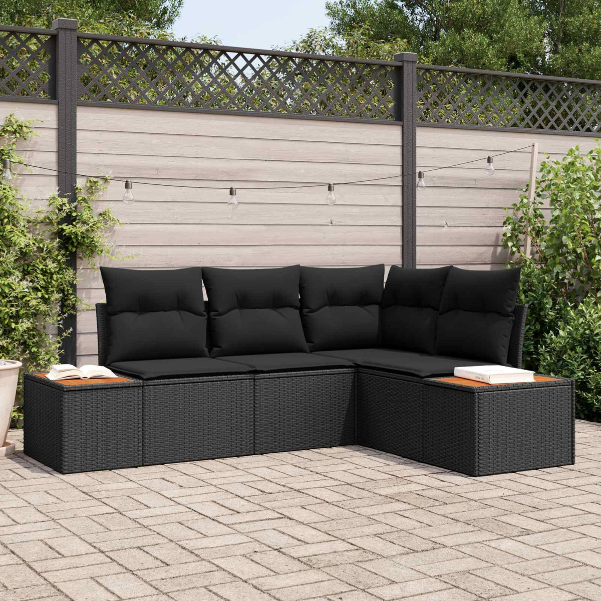 Havesofa Sæt 4 stk. 4-Antal sæder Sort Polyrattan