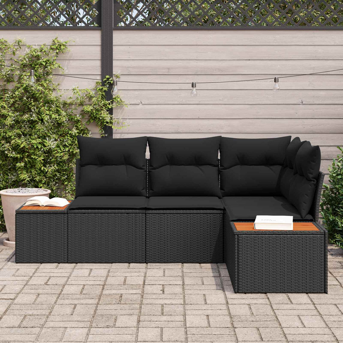 Havesofa Sæt 4 stk. 4-Antal sæder Sort Polyrattan