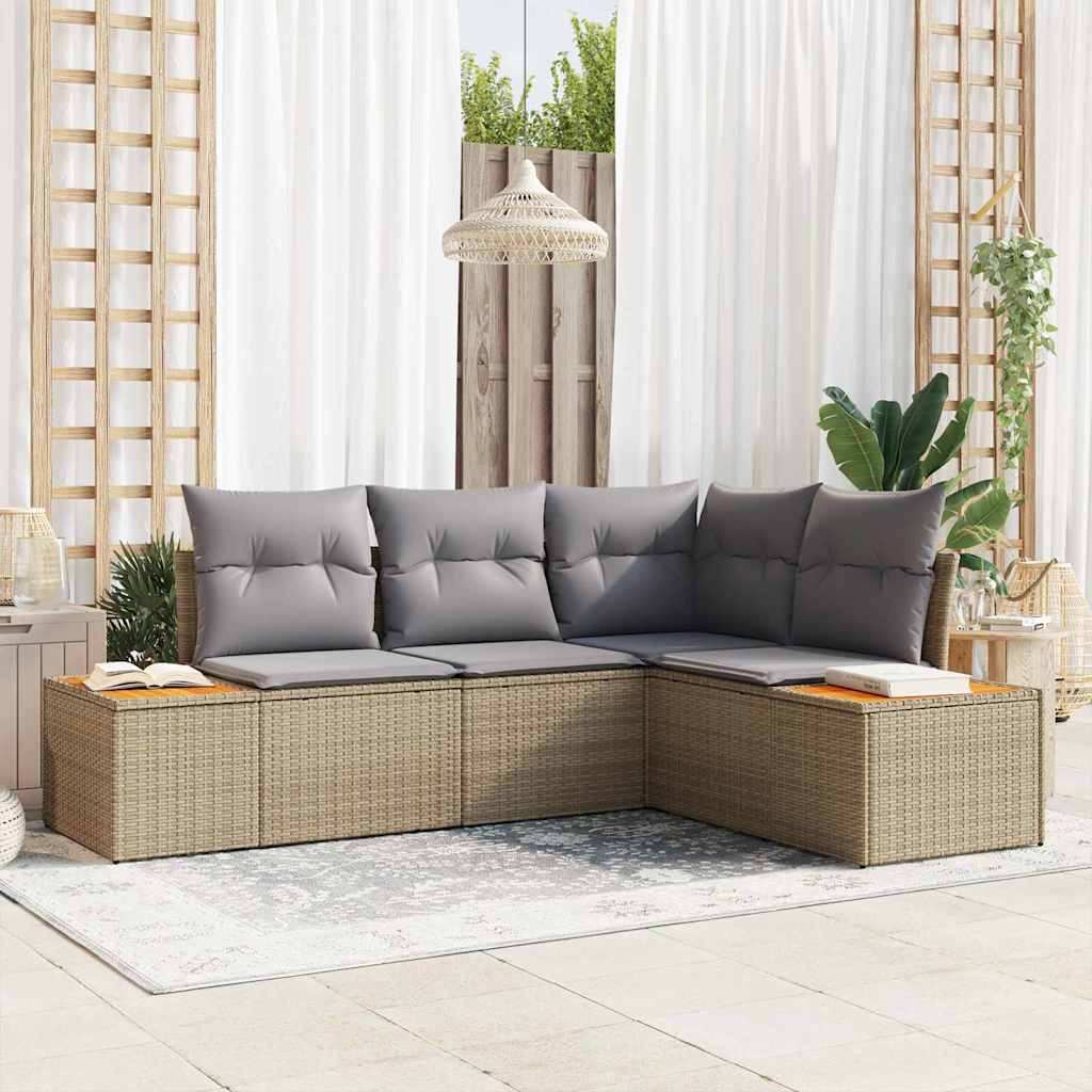 Havesofa Sæt 4 stk. 4-Antal sæder Beige og lys grå Polyrattan