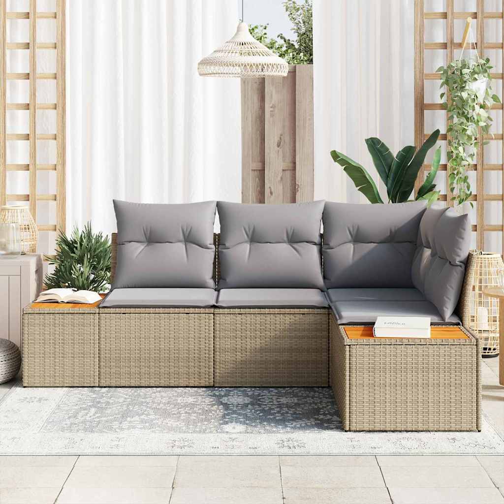 Havesofa Sæt 4 stk. 4-Antal sæder Beige og lys grå Polyrattan
