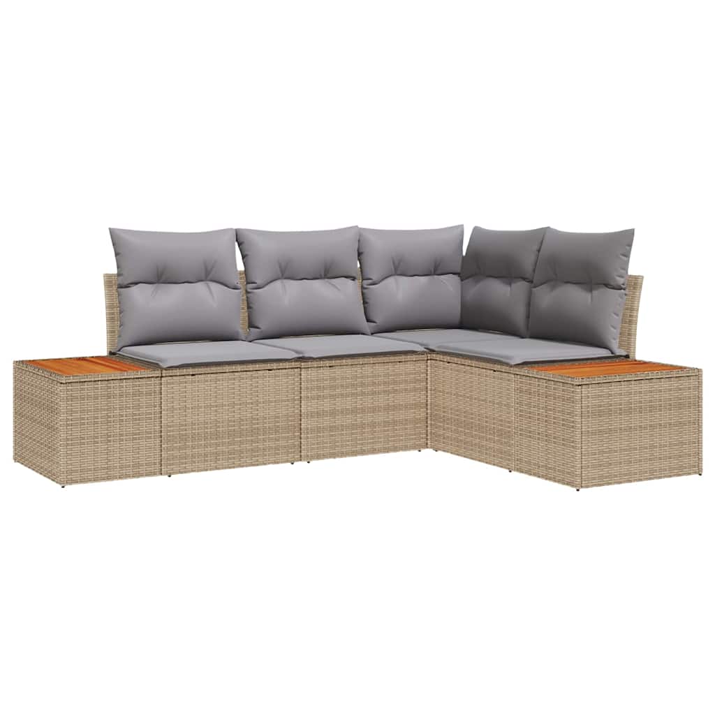 Havesofa Sæt 4 stk. 4-Antal sæder Beige og lys grå Polyrattan