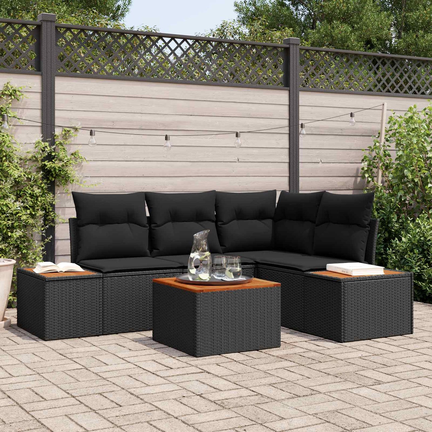 Havesofa Sæt 4 stk. 4-Antal sæder Sort Polyrattan