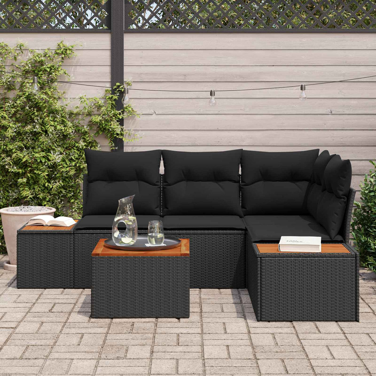 Havesofa Sæt 4 stk. 4-Antal sæder Sort Polyrattan