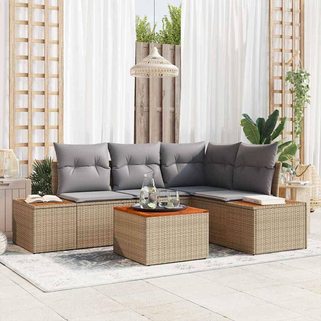 Havesofa Sæt 4 stk. 4-Antal sæder Beige og lys grå Polyrattan