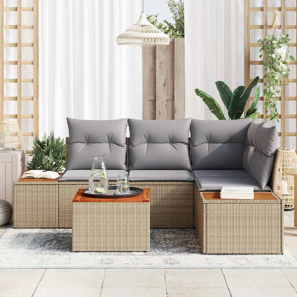 Havesofa Sæt 4 stk. 4-Antal sæder Beige og lys grå Polyrattan