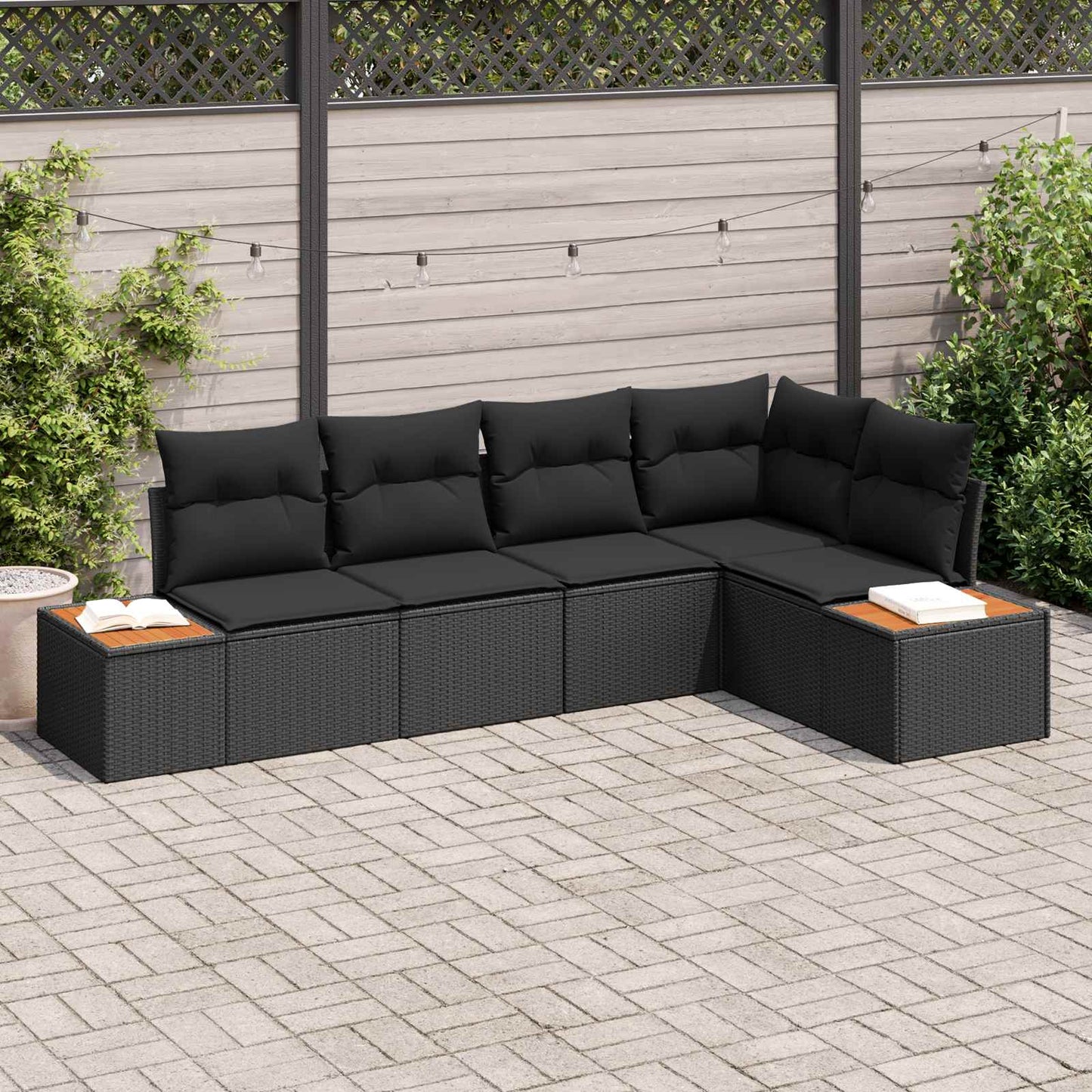 Havesofa Sæt 5 stk. 5-Antal sæder Sort Poly rattan