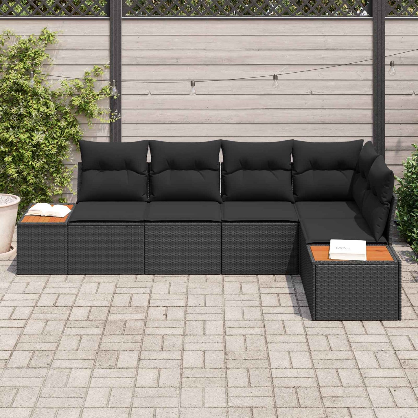 Havesofa Sæt 5 stk. 5-Antal sæder Sort Poly rattan