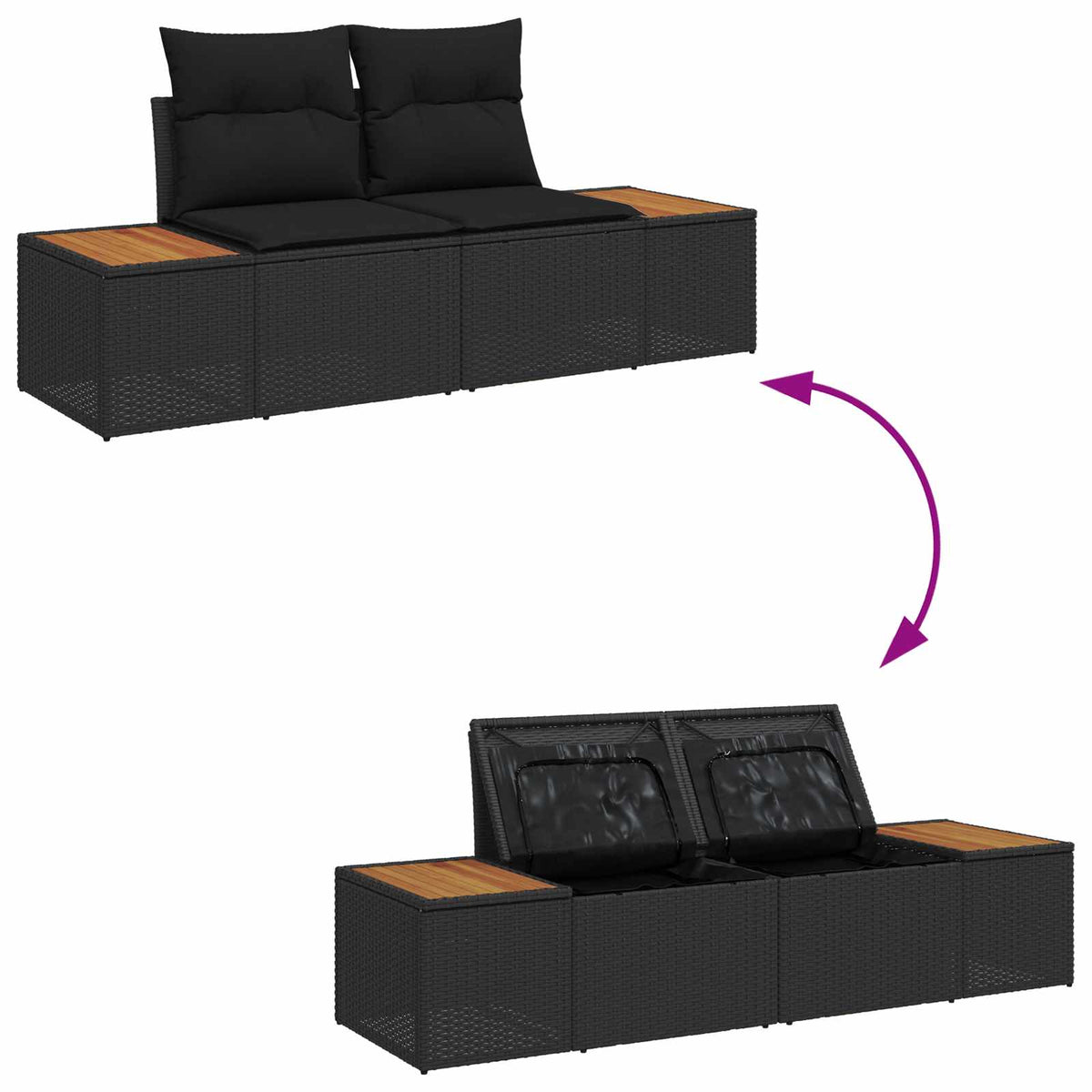Havesofa Sæt 5 stk. 5-Antal sæder Sort Poly rattan