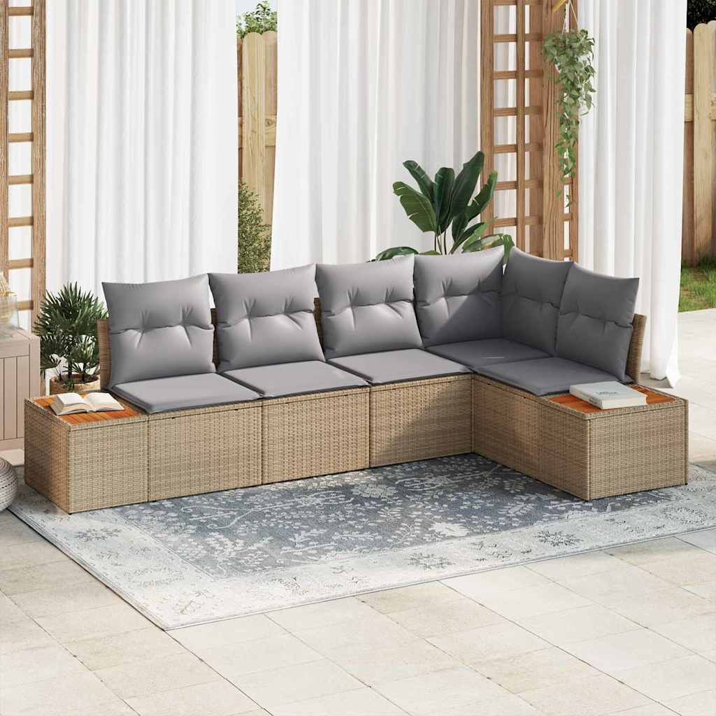 Havesofa Sæt 5 stk. 5-Antal sæder beige og lysegrå Poly rattan