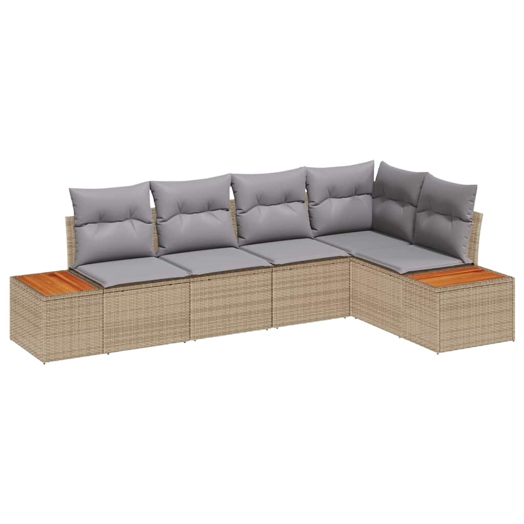 Havesofa Sæt 5 stk. 5-Antal sæder beige og lysegrå Poly rattan