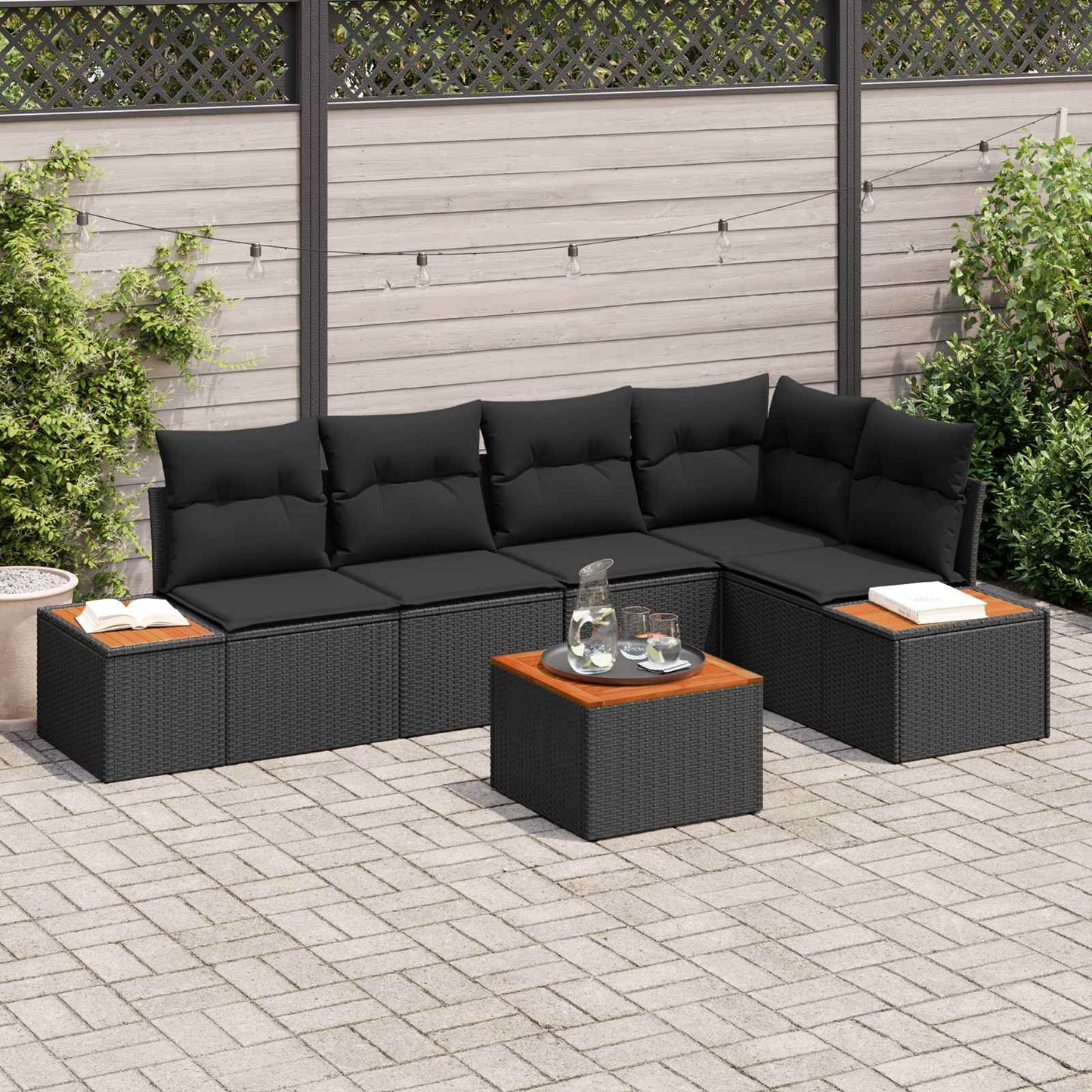 Havesofa Sæt 5 stk. 5-Antal sæder Sort Poly rattan