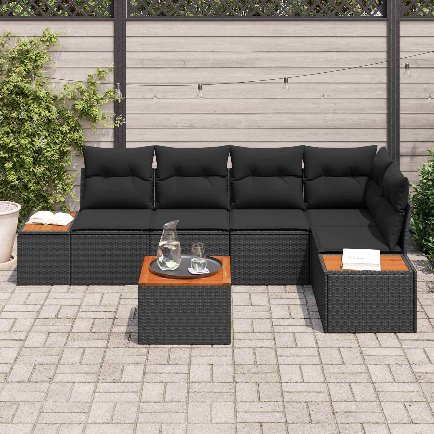 Havesofa Sæt 5 stk. 5-Antal sæder Sort Poly rattan